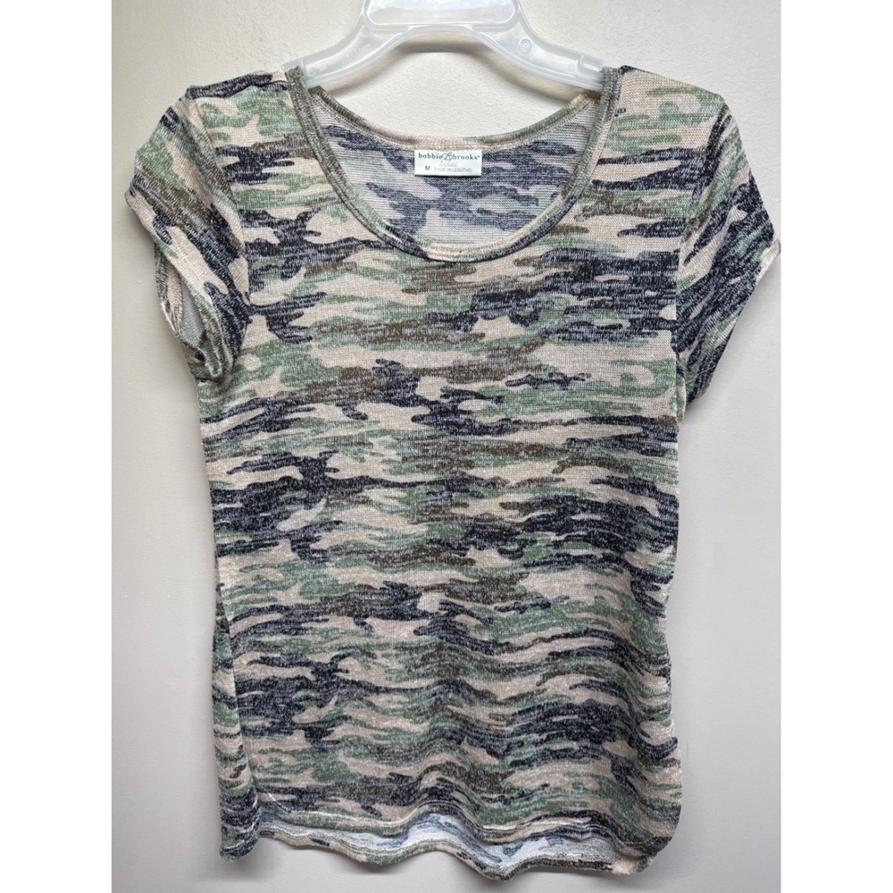 Bobbie Brooks Ladies Camouflage Knit Top Short Sleeve Scoop Neck Medium